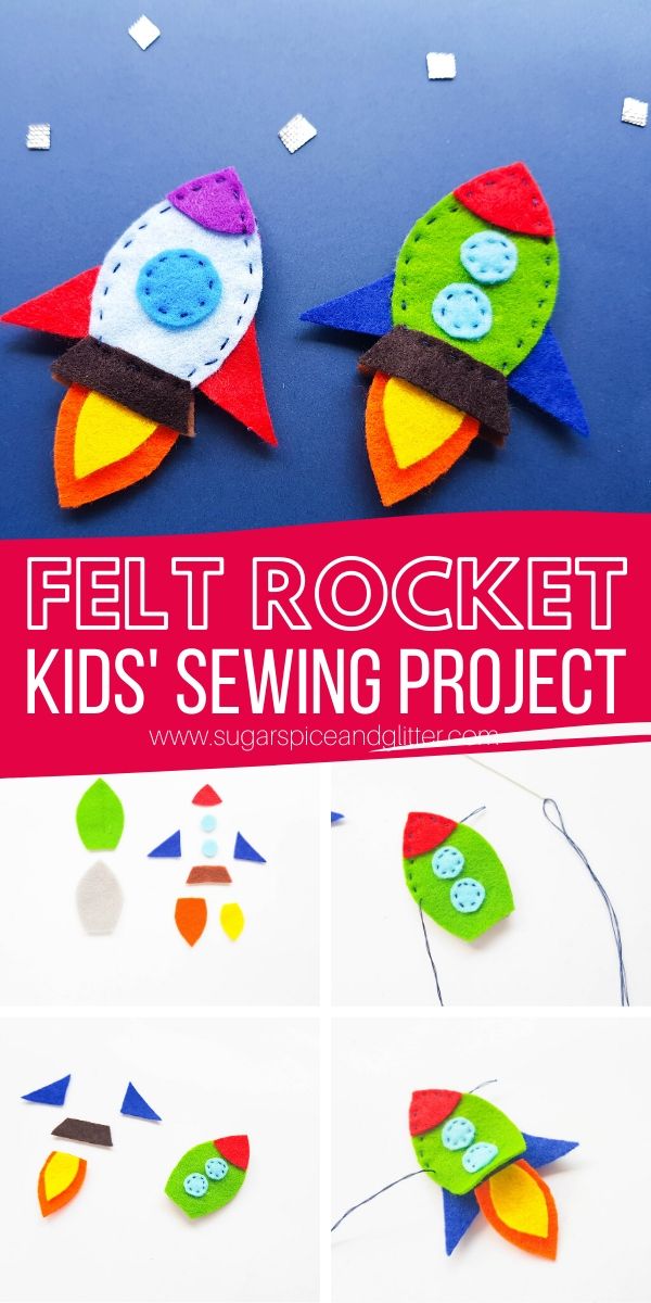 How to sew a felt rocket using a free printable template. Sewing is such an essential life skill and this is a great first sewing project for reluctant sewers! Use as an ornament, finger puppet or add to a painting