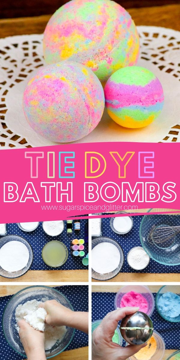 How to make homemade Tie Dye Bath Bombs - a psychedelic bath bomb for summer. Make for yourself or as a homemade gift for a tie dye fan!