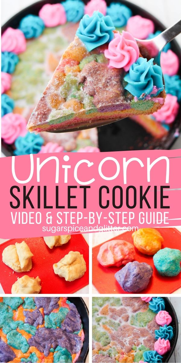 How to Make a GIANT Unicorn Skillet Cookie - the perfect unicorn dessert for a special occasion when you don't like cake! This delicious, tender sugar cookie is super simple to make but makes a big impression!
