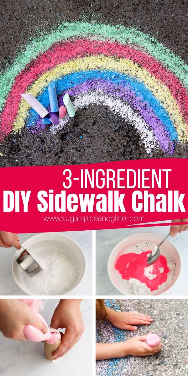 How to make DIY sidewalk chalk, a super simple recipe if your kids are always fighting over the same colors or you want to make a fun shaped chalk for a special occasion. This DIY Sidewalk chalk works just as well as the store-bought stuff!