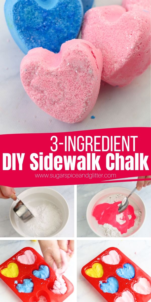 A super simple step-by-step tutorial on how to make DIY sidewalk chalk with just 3 ingredients! A great summer craft for kids or a homemade gift for summer birthday parties