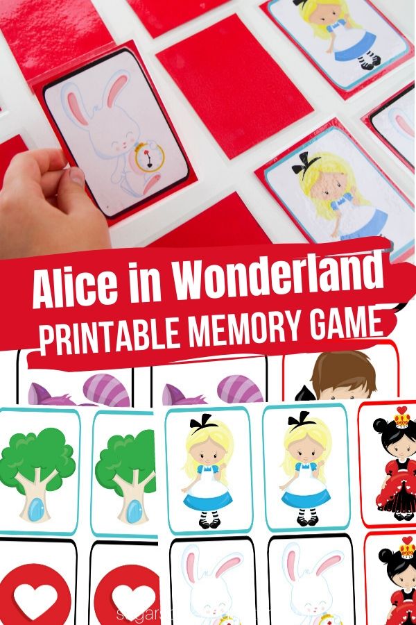 Free Printable Alice in Wonderland Memory Game - perfect for a family movie night or fun quiet time activity for kids. Helps build memory and logic skills