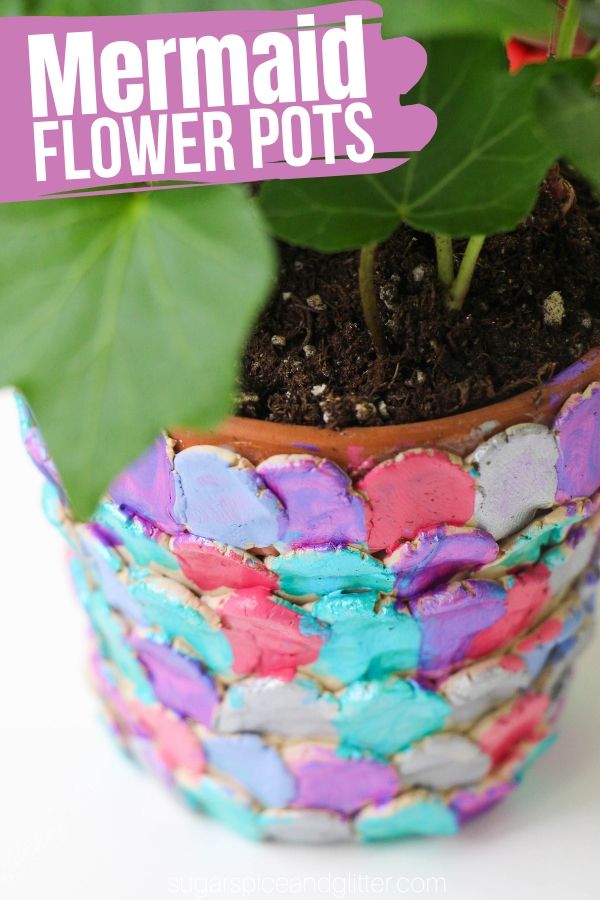 A gorgeous summer mermaid craft for kids, these Mermaid Flower Pots are simple to make and would be a beautiful homemade gift for the mermaid lover or gardener in your life