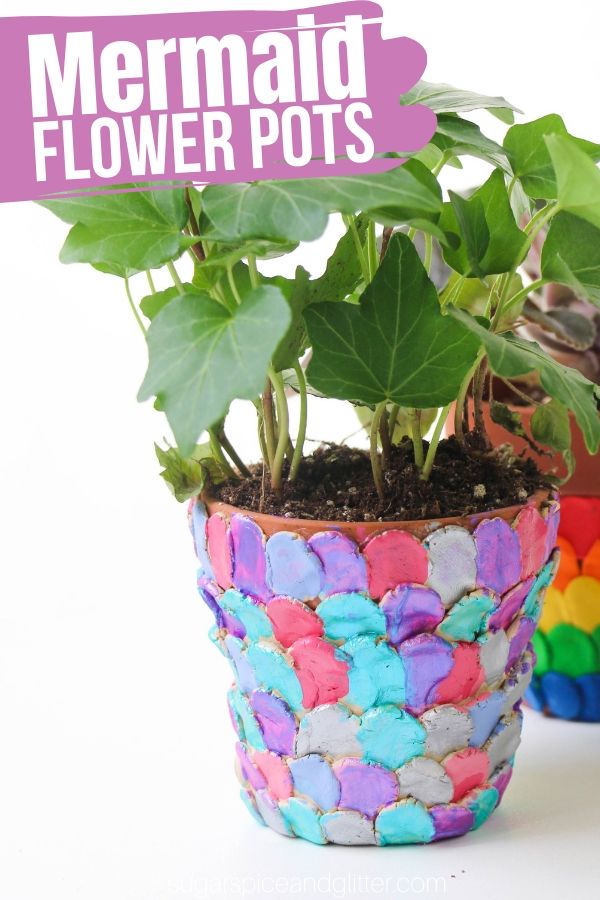 How to make a mermaid scale flower pot to add a bit of whimsy to your garden or windowsill. This simple garden craft for kids makes a gorgeous homemade gift, too!