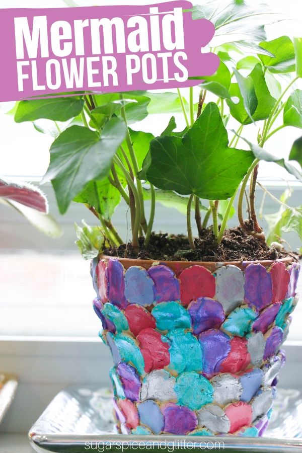 Kids will love making these super simple mermaid flower pots, a whimsical addition to a fairy garden or your kitchen windowsill