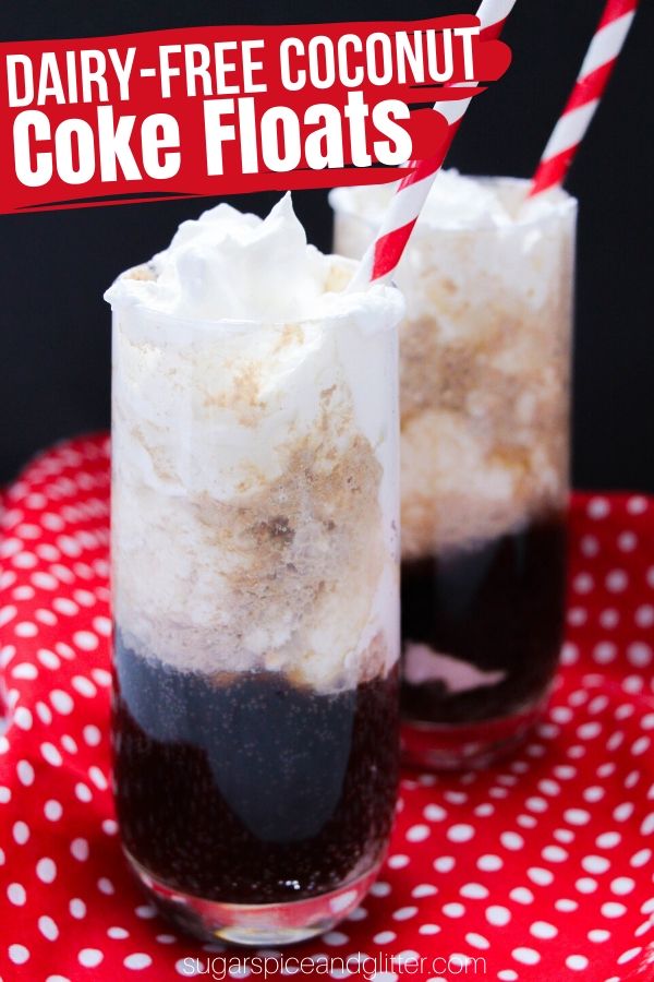 Homemade soft serve coconut ice cream served up as a Coconut Coke Float. This fun twist on a classic party drink is a refreshing way to cool off in the summer