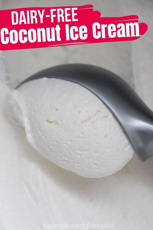 Creamy coconut ice cream with a refreshing coconut flavor, this daiy-free nice cream is just two ingredients and takes literally two minutes of effort to make! The perfect summer dessert for kids to help make