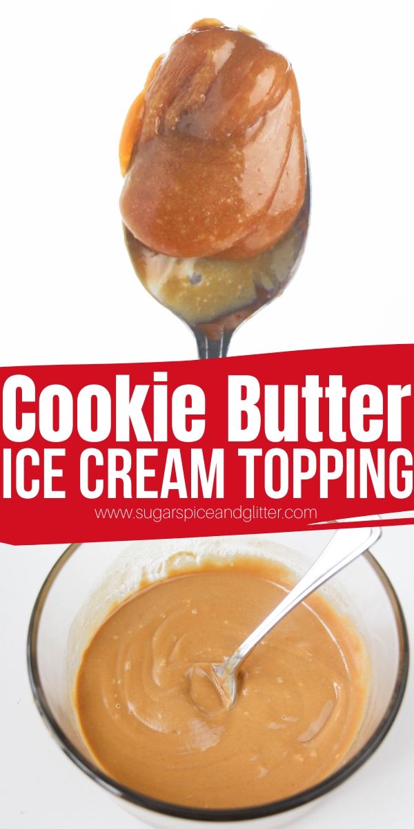 For true cookie butter fans only, this Cookie Butter Ice Cream Topping is a like a no-cook caramel sauce but with that amazing cinnamon and cookie flavor of your favorite dessert spread. Use to top ice cream, brownies, or put inside cupcakes - yum