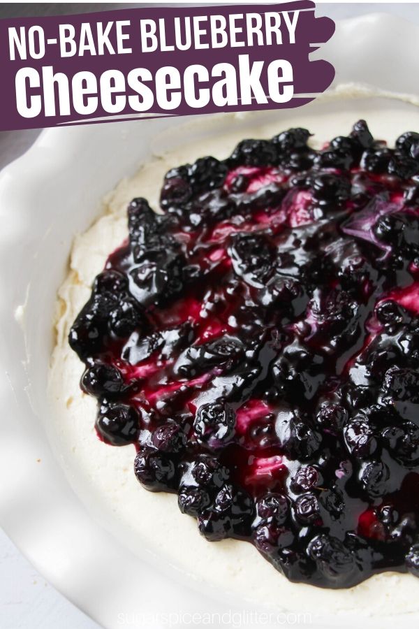 How to make the best No Bake Blueberry Cheesecake, with a rich and tangy cheesecake filling and homemade blueberry sauce. The perfect dessert when you want something indulgent yet light - summer BBQs, tailgating, potlucks - this summer dessert is perfect for all of them.