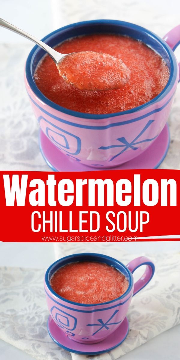 How to make watermelon soup - a refreshing chilled gazpacho with watermelon, lemon and mint. You can add ginger or jalapenos, too! Inspired by the Disney World recipe from the Grand Floridian Hotel