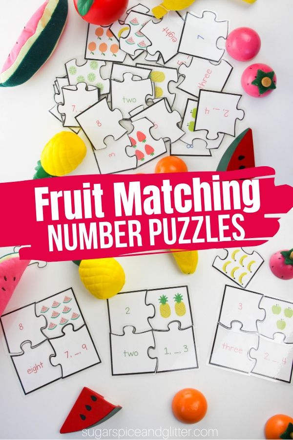 A fun math puzzle for kids from preschool to early elementary, these Fruit Matching Number Puzzles cover a wide range of mathematical concepts - but kids will just think they are fun!