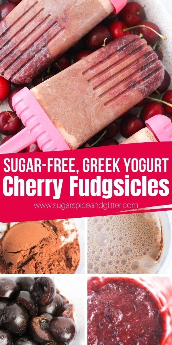 How to make homemade fudgesicles with greek yogurt and no added sugar. These Cherry Chocolate Popsicles are a rich and satisfying summer dessert the whole family will love