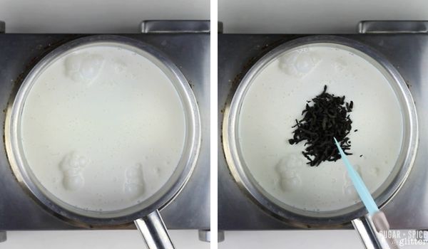 in-process images of how to make tea-infused ice cream