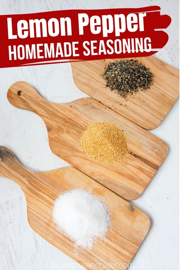 A quick and easy homemade seasoning recipe perfect for seafood, pork or vegetables - this Lemon Pepper Seasoning makes a great homemade gift or pantry staple