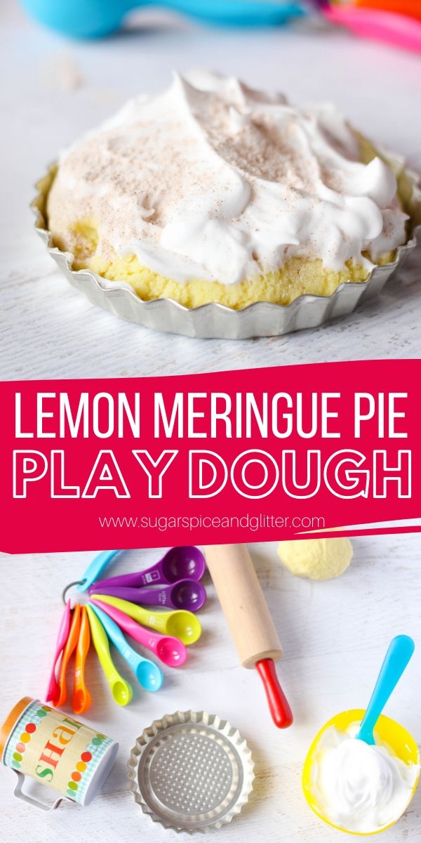 How to Make Lemon Meringue Pie Play Dough - a fun hands-on sensory experience for kids that teaches kitchen skills, literacy, numeracy, emotional intelligence AND builds fine motor skills