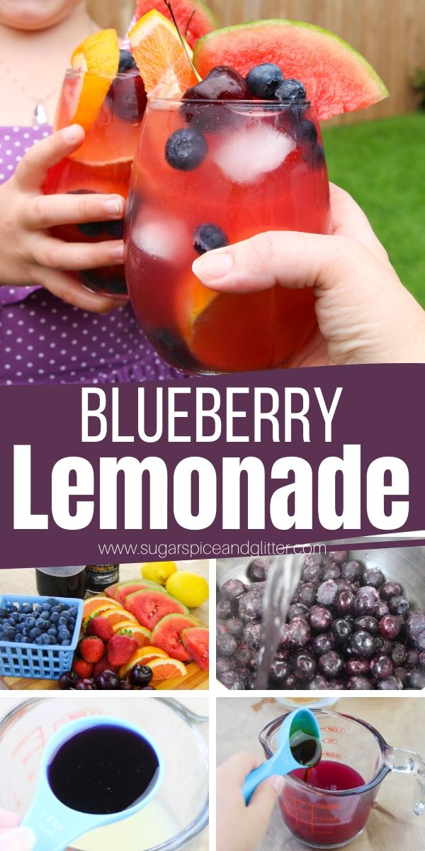 An easy homemade fruit lemonade recipe with no sugar - this gorgeous Blueberry Lemonade is perfect for parties or just enjoying with friends on a hot summer day.
