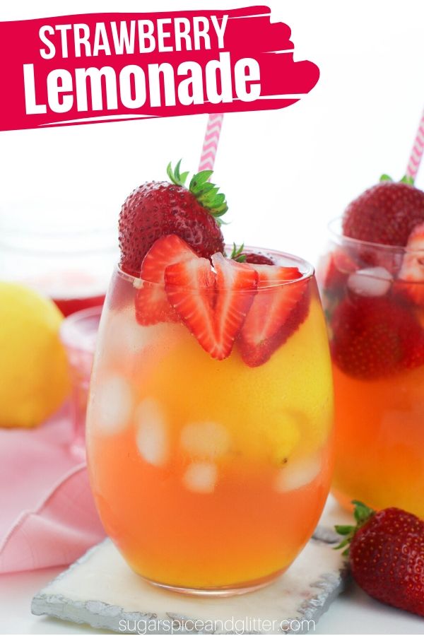 Easy Homemade Strawberry Lemonade with homemade strawberry syrup - the perfect summer drink for your parties, BBQs or just poolside with the kids. No refined sugar - just use honey or maple syrup to sweeten