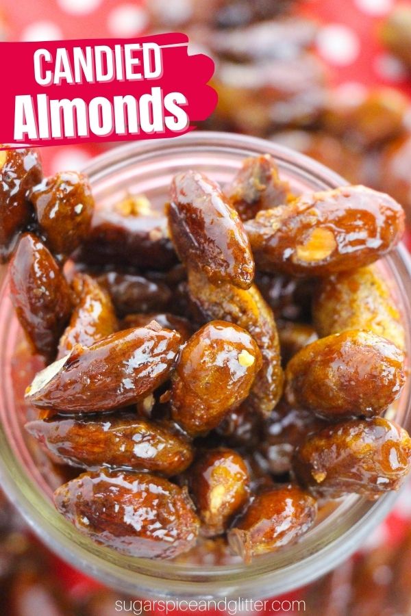 This crunchy brown sugar candied almond recipe is super simple and makes a great homemade gift. Add to charcuterie boards, use to top desserts or enjoy as as-is for a sweet treat.