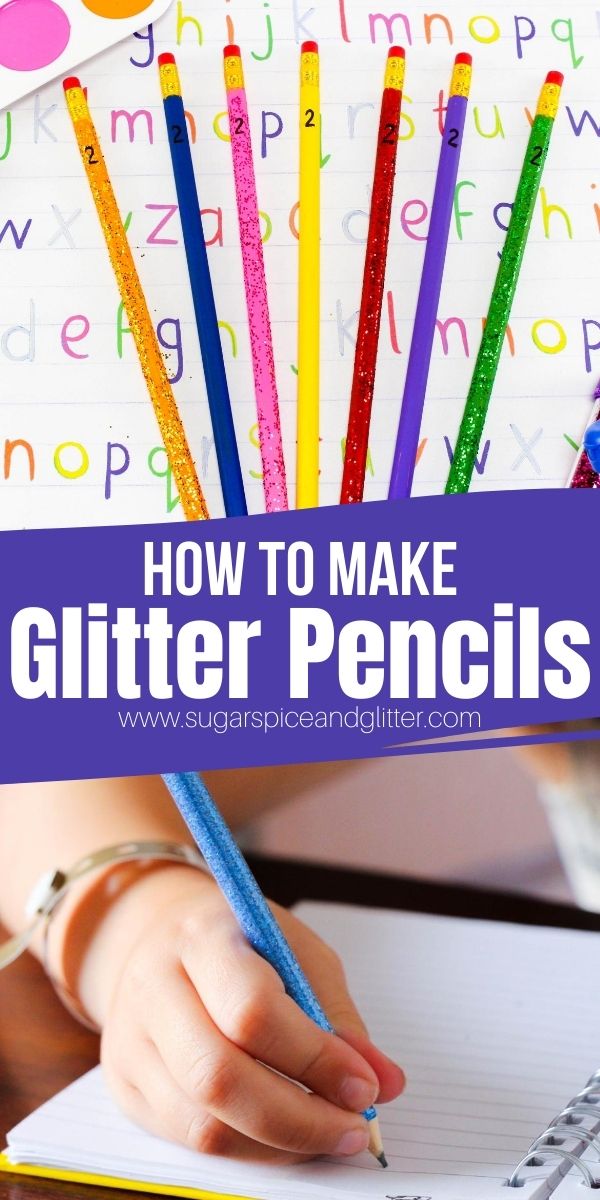 An easy back to school craft for kids, these DIY Glitter Pencils are an easy way to add some glitz and glamour to their pencil cases without shelling out for expensive school supplies.