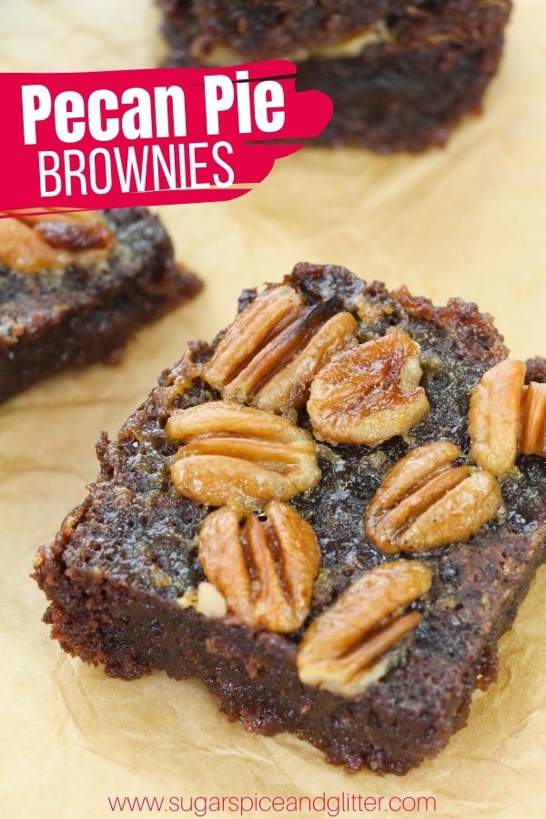 The most decadent fall dessert you could think of - Pecan Pie Brownies combine the the caramelized ooey gooey topping of a pecan pie with the rich, chocolatey flavor of decadent brownies
