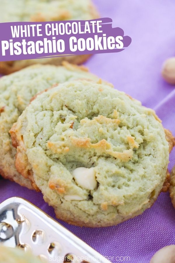 A decadent soft chocolate chip cookie recipe - with a twist! These pistachio pudding cookies with white chocolate chips and crunchy pistachios are a pistachio lover's dream dessert