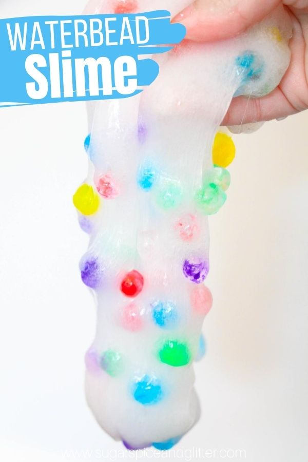 Squishy, colorful waterbread slime is a fun textured slime kids will love - and a great way to re-use waterbeads! You can customize with different colors to make a leopard slime or dalmation slime, too