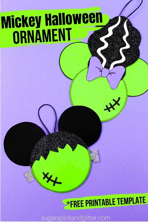 You can make your own Mickey Frankenstein and Minnie Bride of Frankenstein Ornaments with our free printable template - a fun Disney Halloween craft to add some magic to the holiday