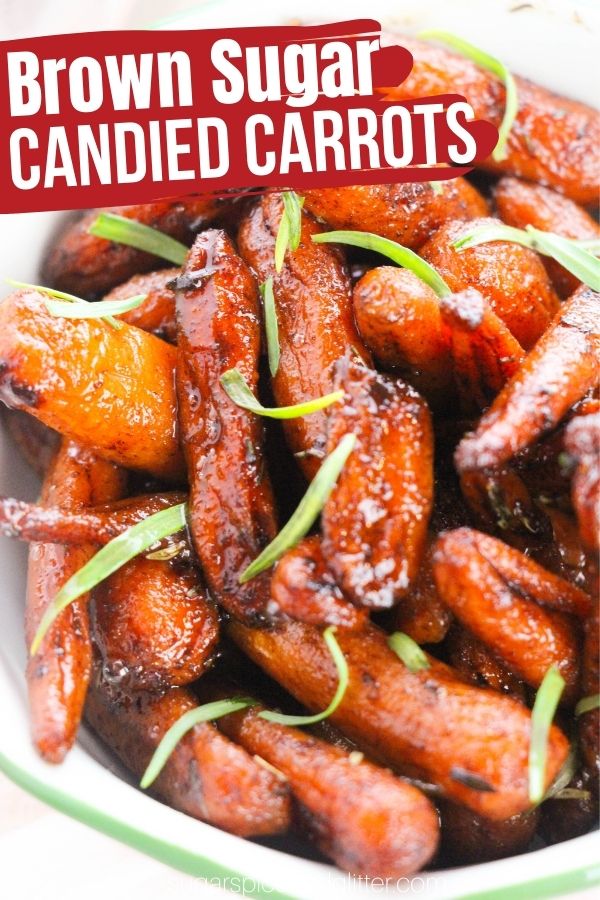A delicious, sticky sweet candied carrot recipe made either in the oven or on the stovetop. These candied carrots have great depth of flavor thanks to cinnamon, nutmeg and thyme, and are a great way to get kids excited to eat their vegetables!
