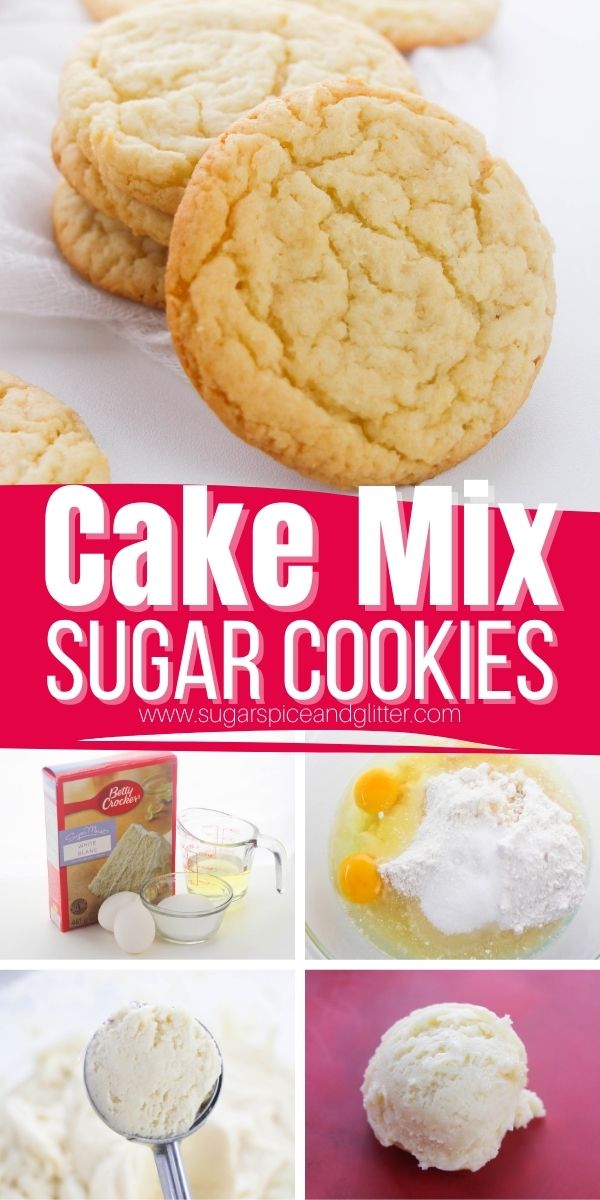 How to make sugar cookies with cake mix. This super simple sugar cookie recipe is just 4 ingredients and takes less than 5 minutes to whip up! The perfect quick cookie recipe for last minute occasions