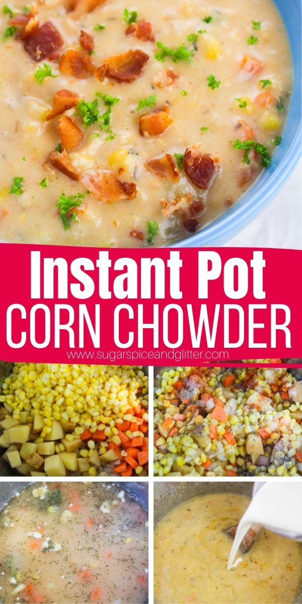 How to make Instant Pot Corn Chowder with bacon - the easiest Corn Chowder recipe and it can be made with or without cream. Creamy, smoky, salty and delicious soup to satisfy your fall soup cravings