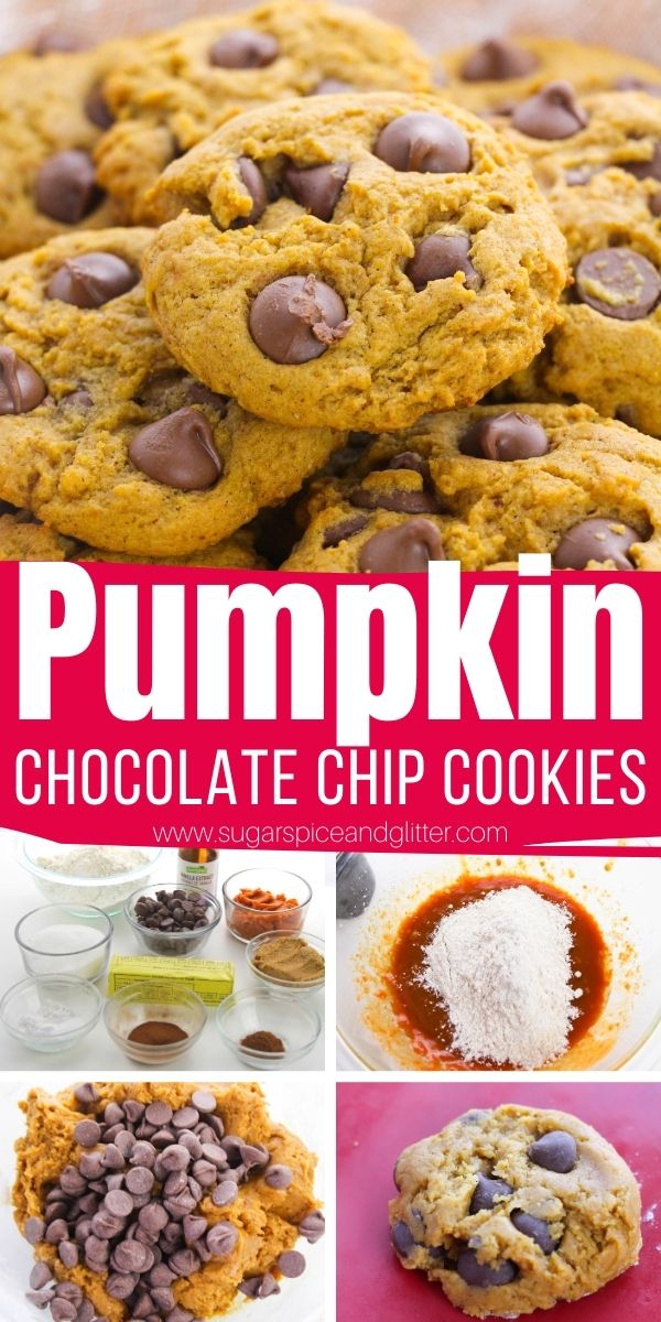 How to make the BEST pumpkin chocolate chip cookies - a super easy twist on a classic chocolate chip cookie recipe with real pumpkin and just the right amount of pumpkin pie spice. This is the ultimate fall dessert for cookie lovers!
