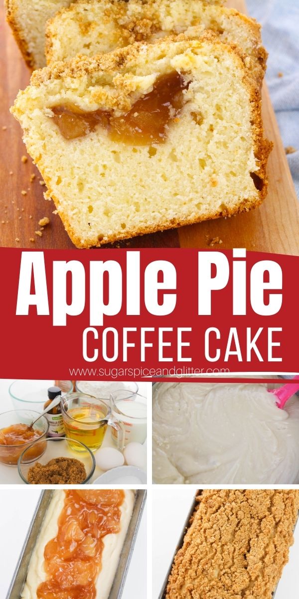 How to make an apple pie coffee cake, a fun fall twist on a classic coffee cake with a brown sugar cinnamon streusel topping and apple pie filling baked right into the cake! This is a must make fall baking recipe!