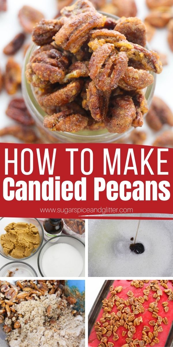 How to make the BEST candied pecans with a perfect brown sugar vanilla crunch. These homemade candied pecans taste like you bought them at a gourmet store but are incredibly easy to make with everyday ingredients
