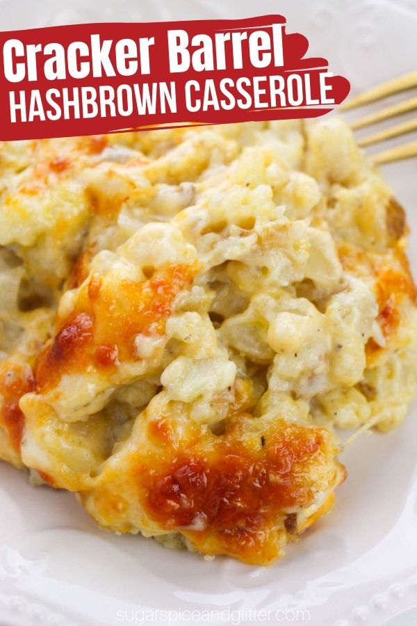 The BEST Cheesy Hashbrown Potato Casserole - inspired by the Cracker Barrel classic. Just five minutes of prep time and 7 ingredients make this the BEST cheesy potato casserole - perfect for busy weeknights or special occasions.
