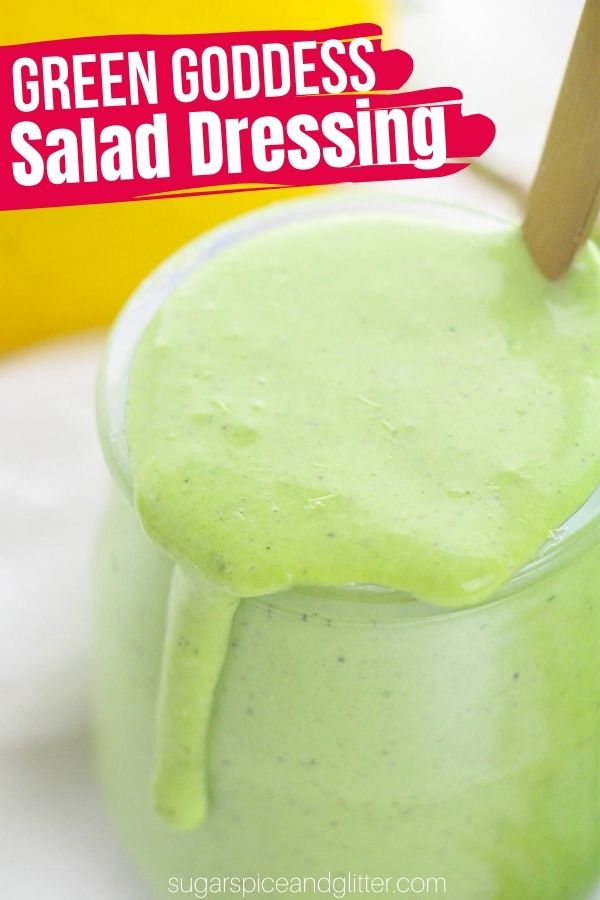 A delicious homemade salad dressing with a greek yogurt base, this Green Goddess Salad Dressing is earthy, tangy and rich. It will elevate your basic salads to gourmet status while avoiding the unhealthy trappings of commercial salad dressings.