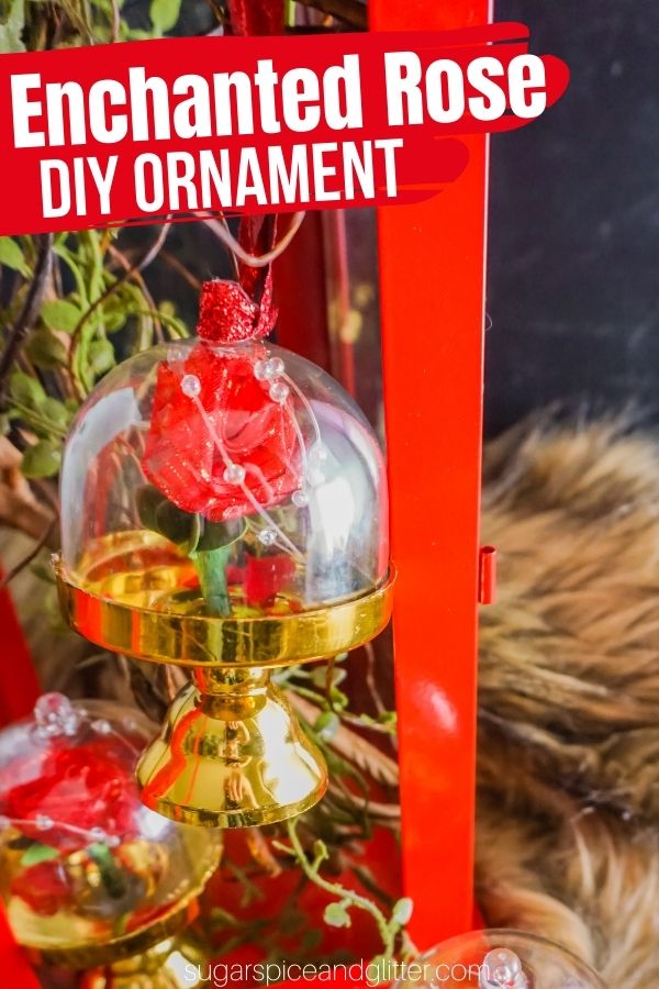 These gorgeous Beauty and the Beast Enchanted Rose Ornaments are super simple to make and add some Disney magic to your Christmas decor.
