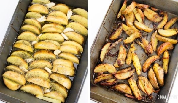 Greek Roasted Potatoes in-process images of how to make Greek roasted potatoes