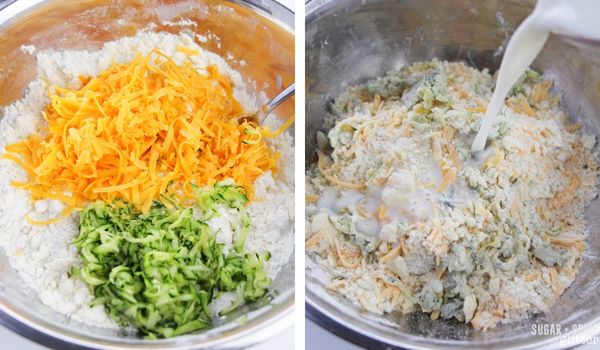 in-process images of how to make zucchini cheddar biscuits