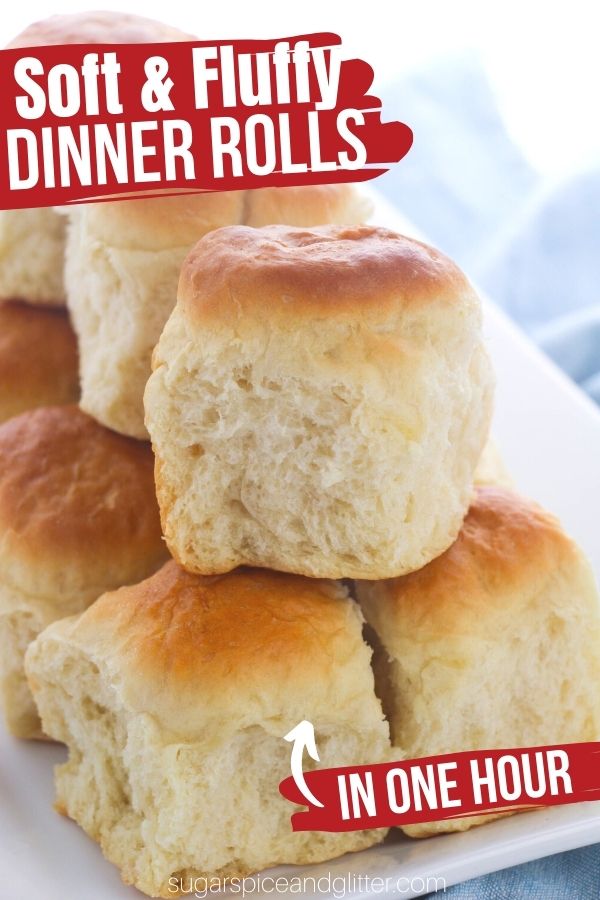 Soft and fluffy homemade dinner rolls ready in just one hour from start to finish! These dinner rolls are perfect for whipping up to go with your favorite soups, chilis, or a special family meal. You can also make ahead and freeze!