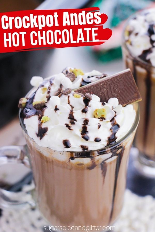 A rich, creamy and decadent Andes mint hot chocolate made completely in the crockpot! The perfect option for winter get-togethers with friends or a family movie night