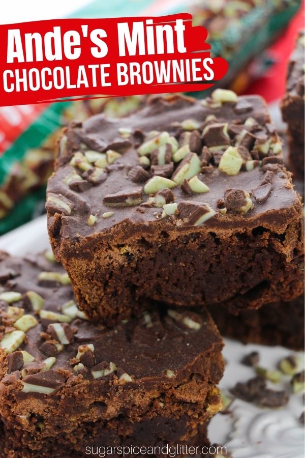 A decadent, rich and fudgy mint chocolate brownie recipe using Andes Thin Mints. These Andes Brownies are topped with a silky boiled chocolate frosting