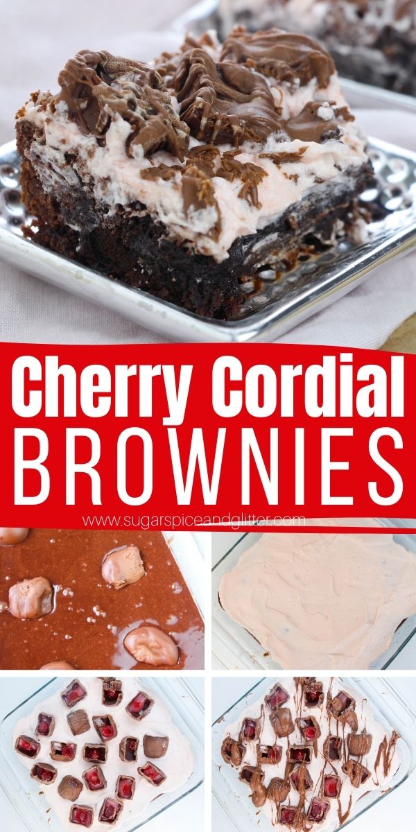 How to make cherry cordial brownies, the ultimate dessert for cherry cordial fans. Rich, fudgy chocolate brownies with cherry cordials baked into the batter and then chopped and sprinkled over a homemade cherry frosting. The perfect Christmas brownie recipe!
