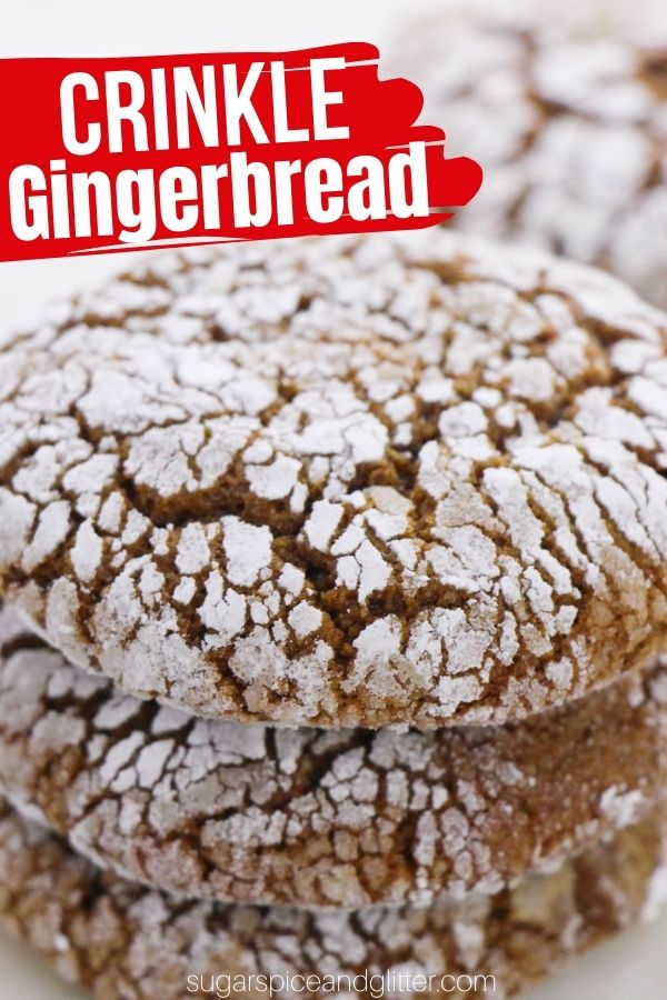 A tender and delicious gingerbread cookie with a crackly, powdered sugar coating. These soft gingerbread crinkle cookies are perfect for making with kids