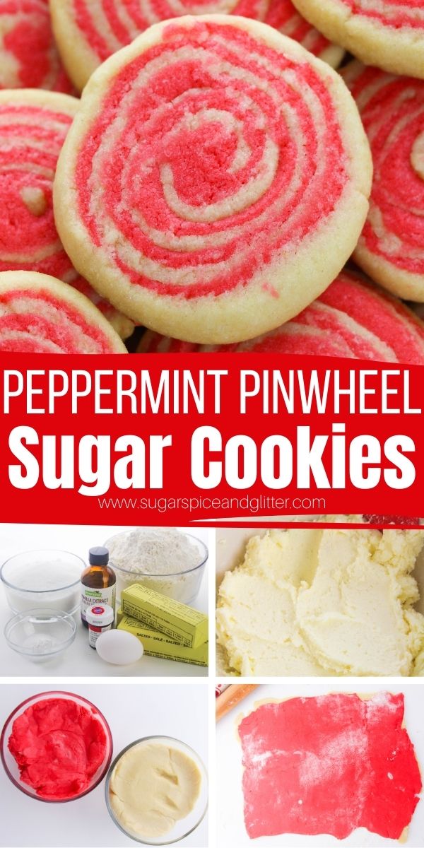 How to make peppermint pinwheel cookies, a super cute Christmas cookie that looks tricky but is really incredibly simple to make! Post includes a how-to video and also a bonus recipe for a sugar cookie glaze, if desired