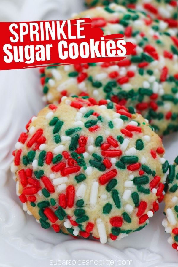 A fun Christmas Sprinkle Cookie you can make with the kids! No fancy baking steps, rolling or tedious decorating - an easy recipe that lets you focus on having fun.