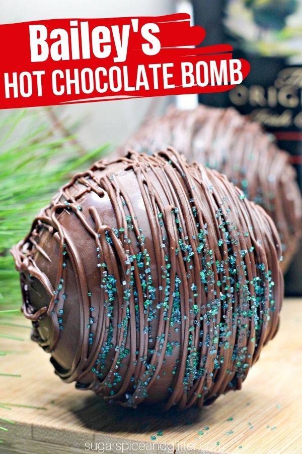 A decadent hot chocolate bomb infused with Bailey's. Drop one of these boozy hot chocolate bombs into a mug of warm milk for a luxurious and rich cup of spiked hot chocolate with the perfect balance of Bailey's and chocolate flavor