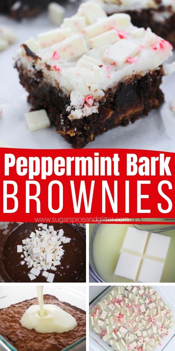 How to make the most indulgent peppermint bark brownies, a rich and fudgy brownie recipe with peppermint white chocolate baked into the batter, then topped with a silky white chocolate ganache and even more white chocolate peppermint bits. Move over peppermint bark, there's a new level of peppermint chocolate indulgence now!