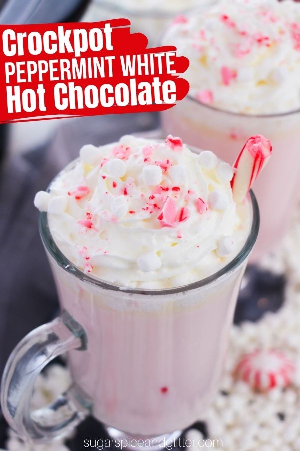 A decadent, rich and creamy peppermint hot chocolate made completely in the crockpot! Perfect for family movie nights or holiday parties
