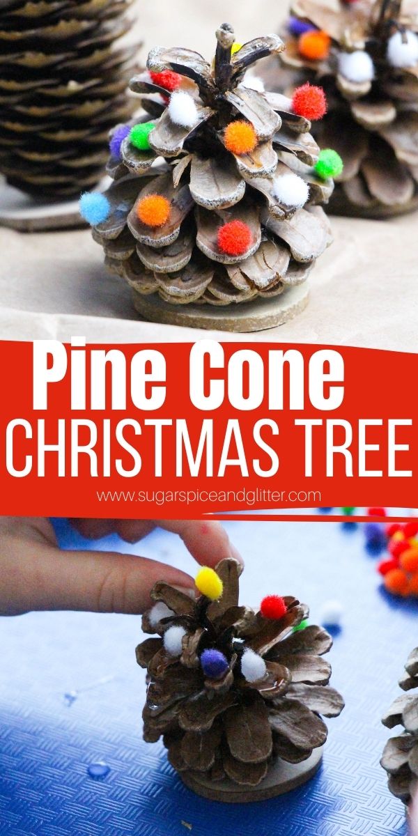 How to make Pine Cone Christmas Trees with the kids after going on a pine cone scavenger hunt. This easy craft is a classic for a reason, and those rustic ornaments look so cute on display for the holidays