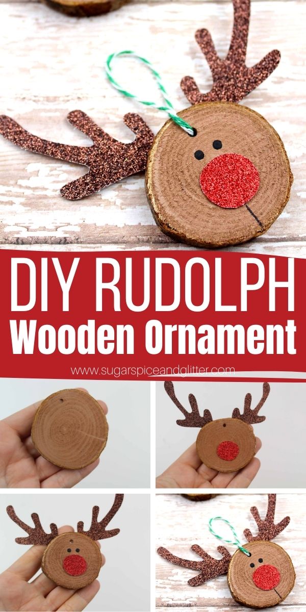 How to make a DIY Rudolph Wood Slice Ornament, a fun and rustic Christmas ornament simple enough for the kids to make. You can just stick to making Rudolph or create a full collection of all nine reindeer